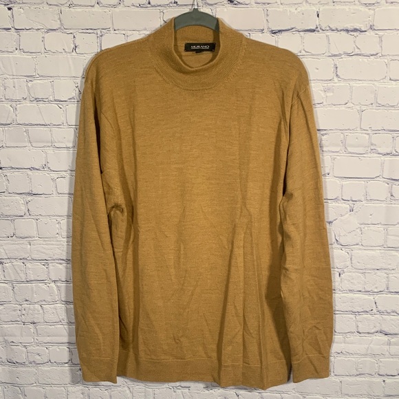 Murano Mens Merino Wool Sweater Turtleneck Camel Brown Size XL Preppy Fisherman - Picture 1 of 5
